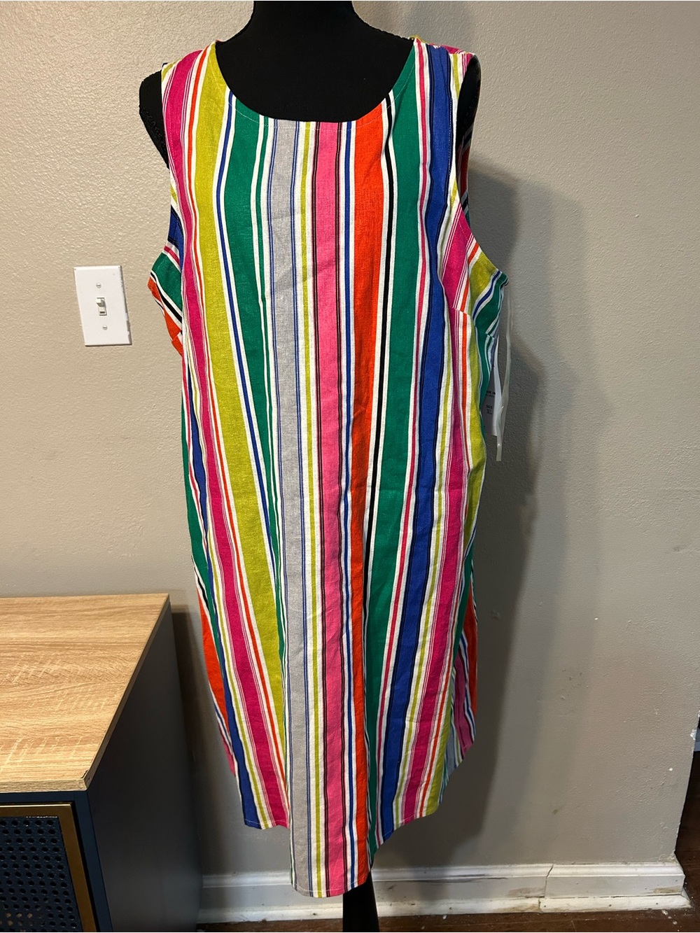 MSK Women XL Multicolor Striped Linen Rayon Sleeveless Shift Dress NWT